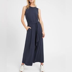 Banana Republic Navy Blue Sandwash Cropped Wide Leg Jumpsuit TALL Sz 4 small